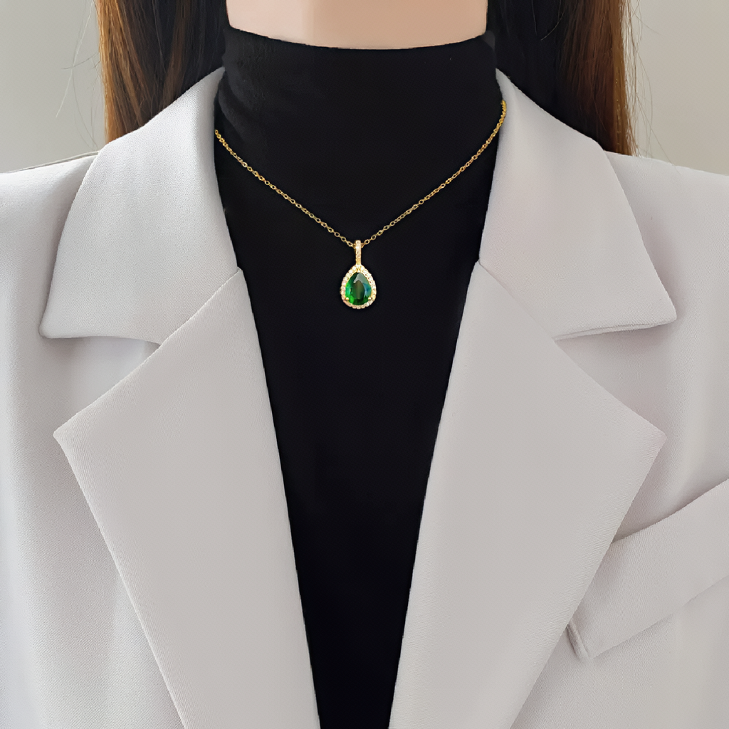 Green Teardrop Pendant (Gold)