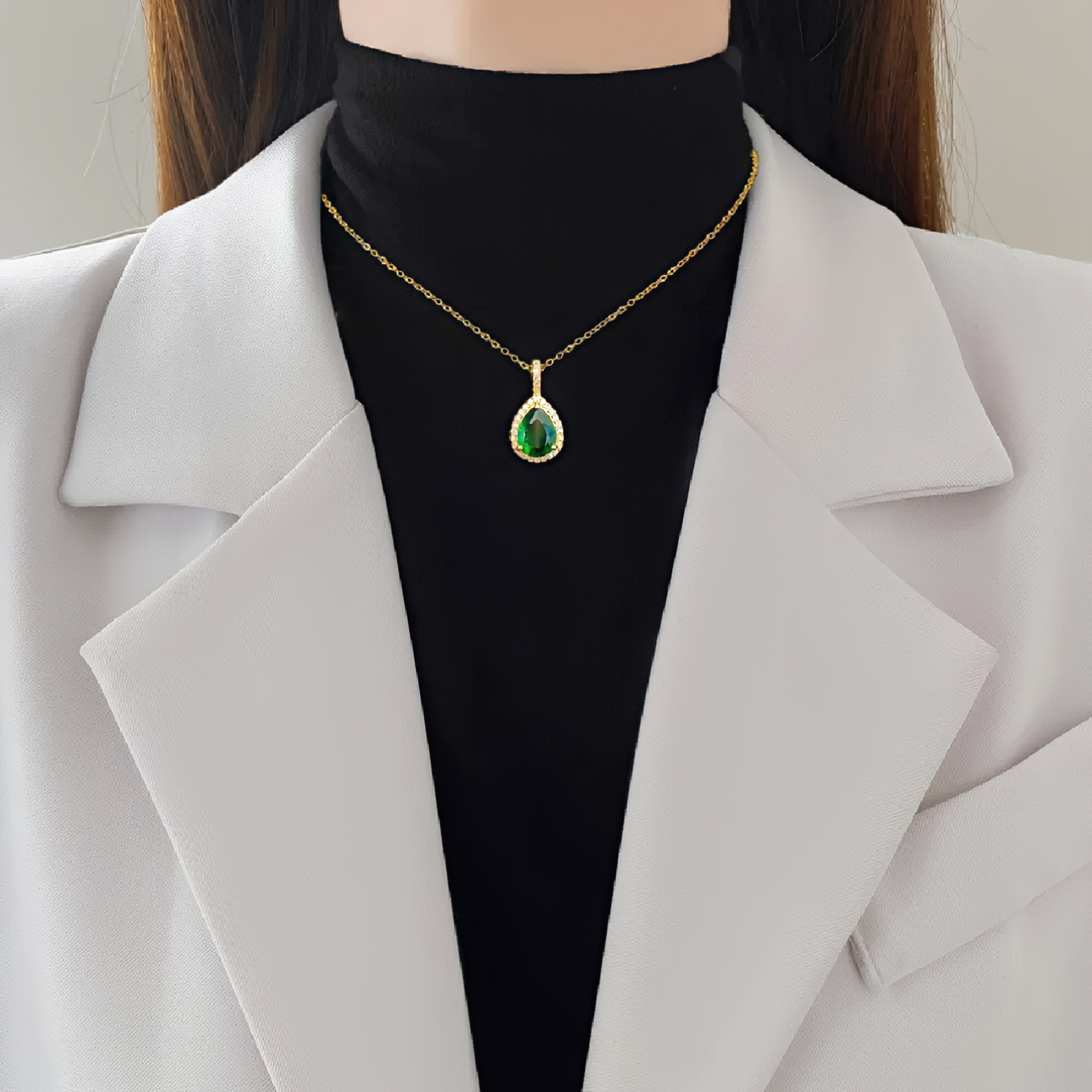 Green Teardrop Pendant (Gold)