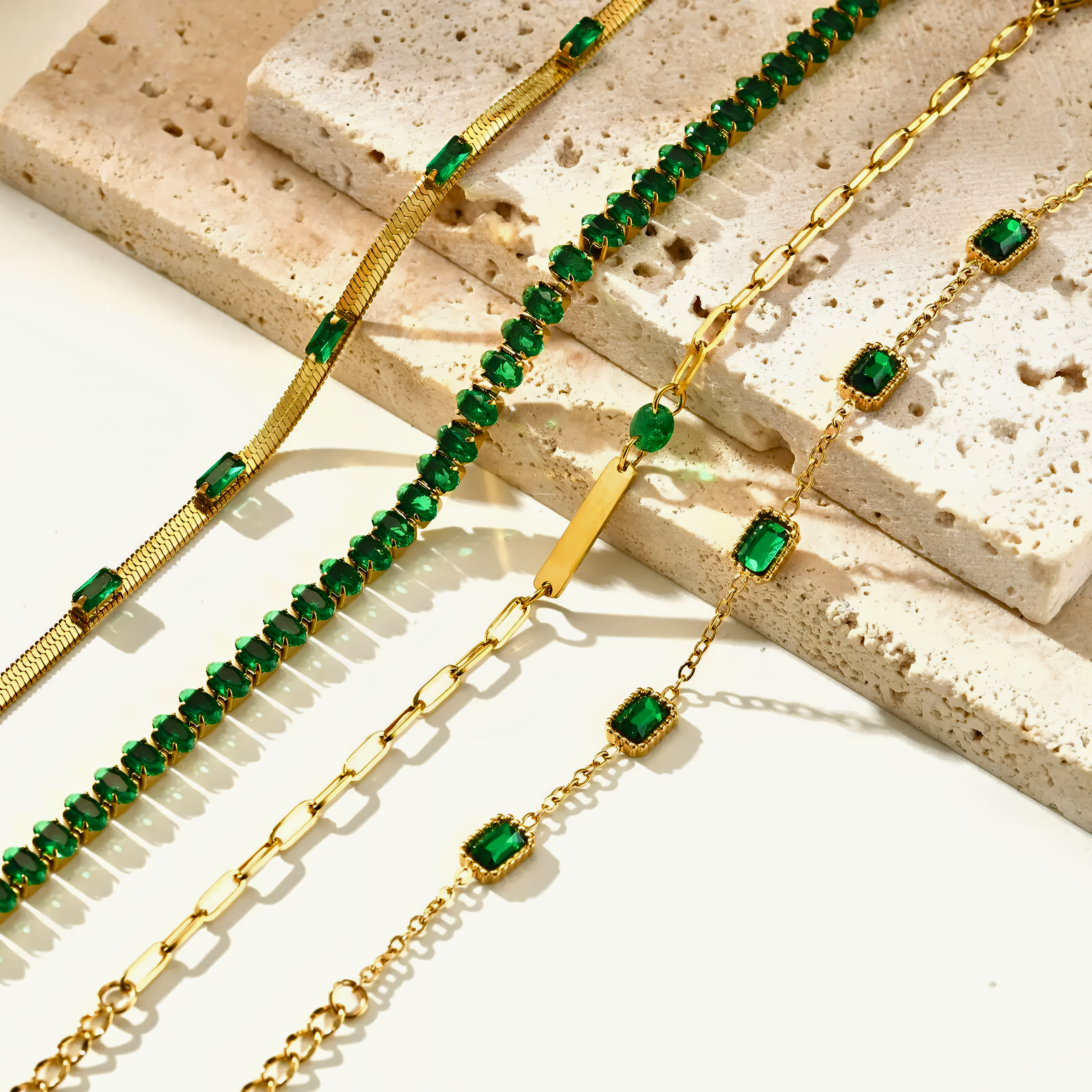 Emerald Baguette Station Bracelet (Gold)