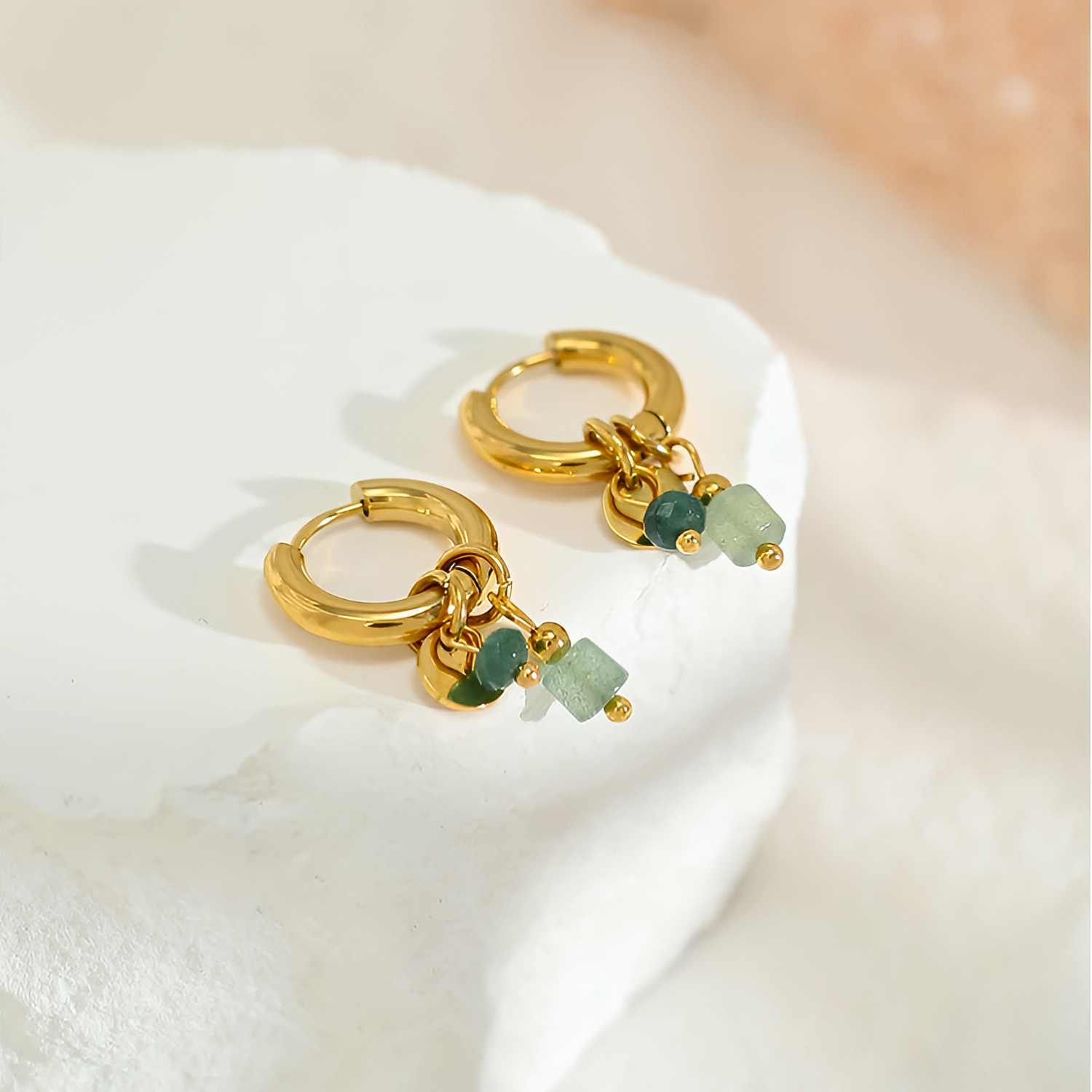 Olive Charm Huggies (Gold)