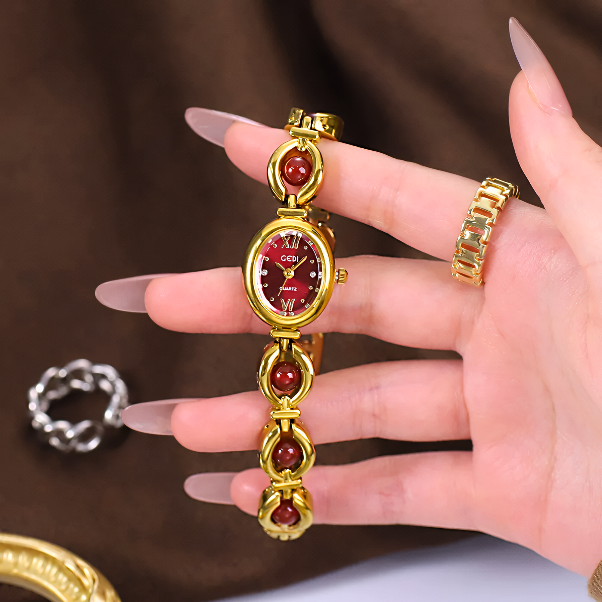 Rosette Link Cabochon Watch