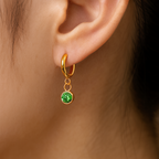 Solitaire Emerald Huggies (Gold)