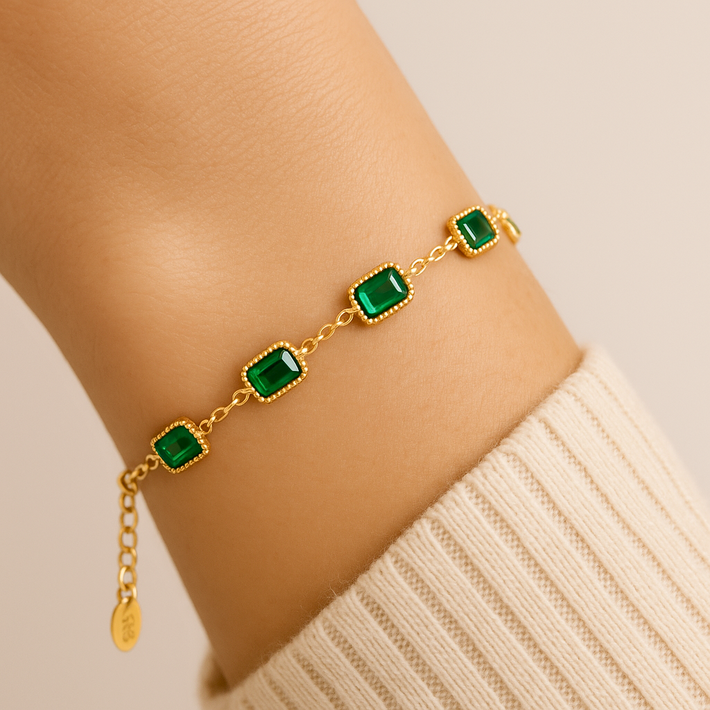 Petite Emerald Baguette Station Bracelet (Gold)