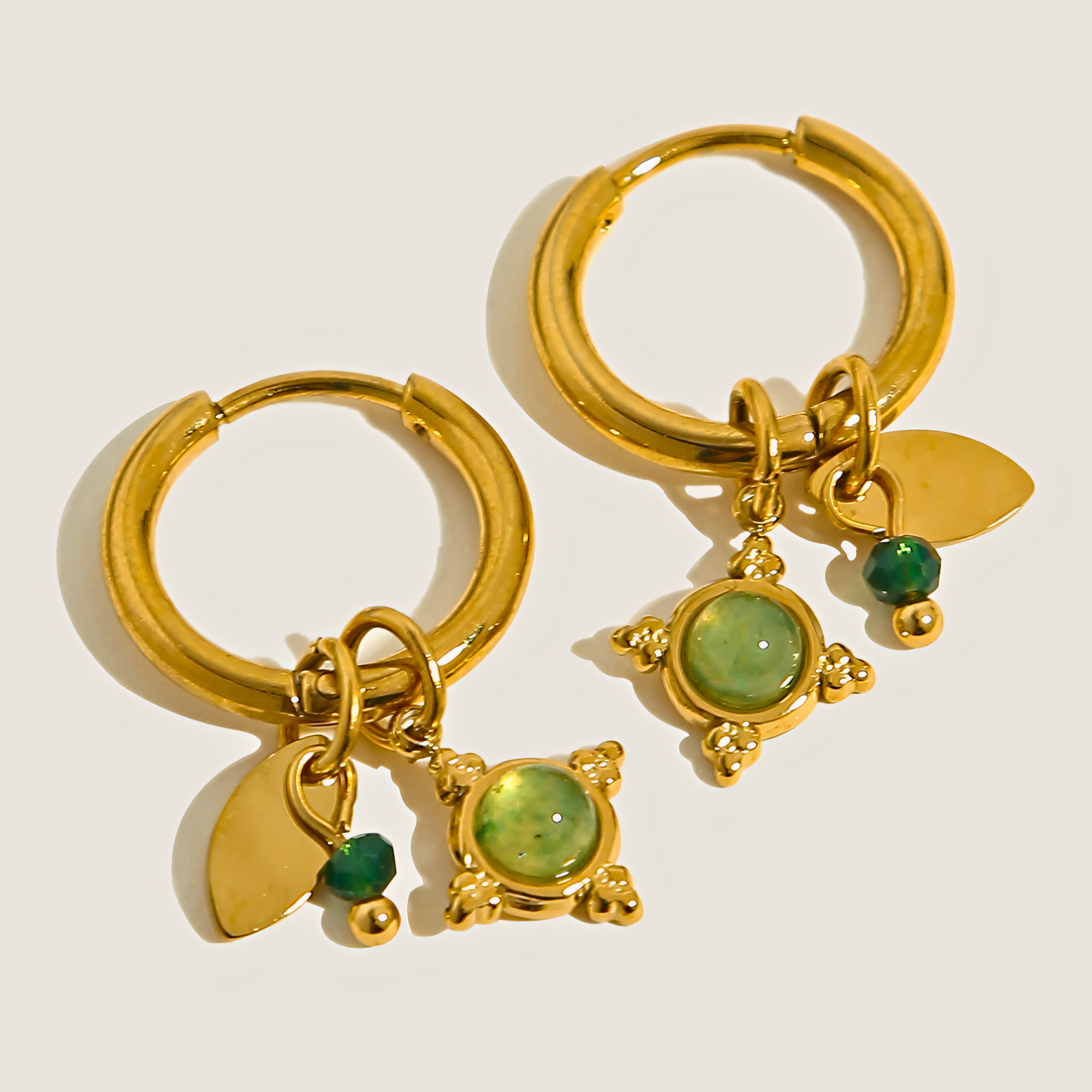 Olive Charm Huggies (Gold)