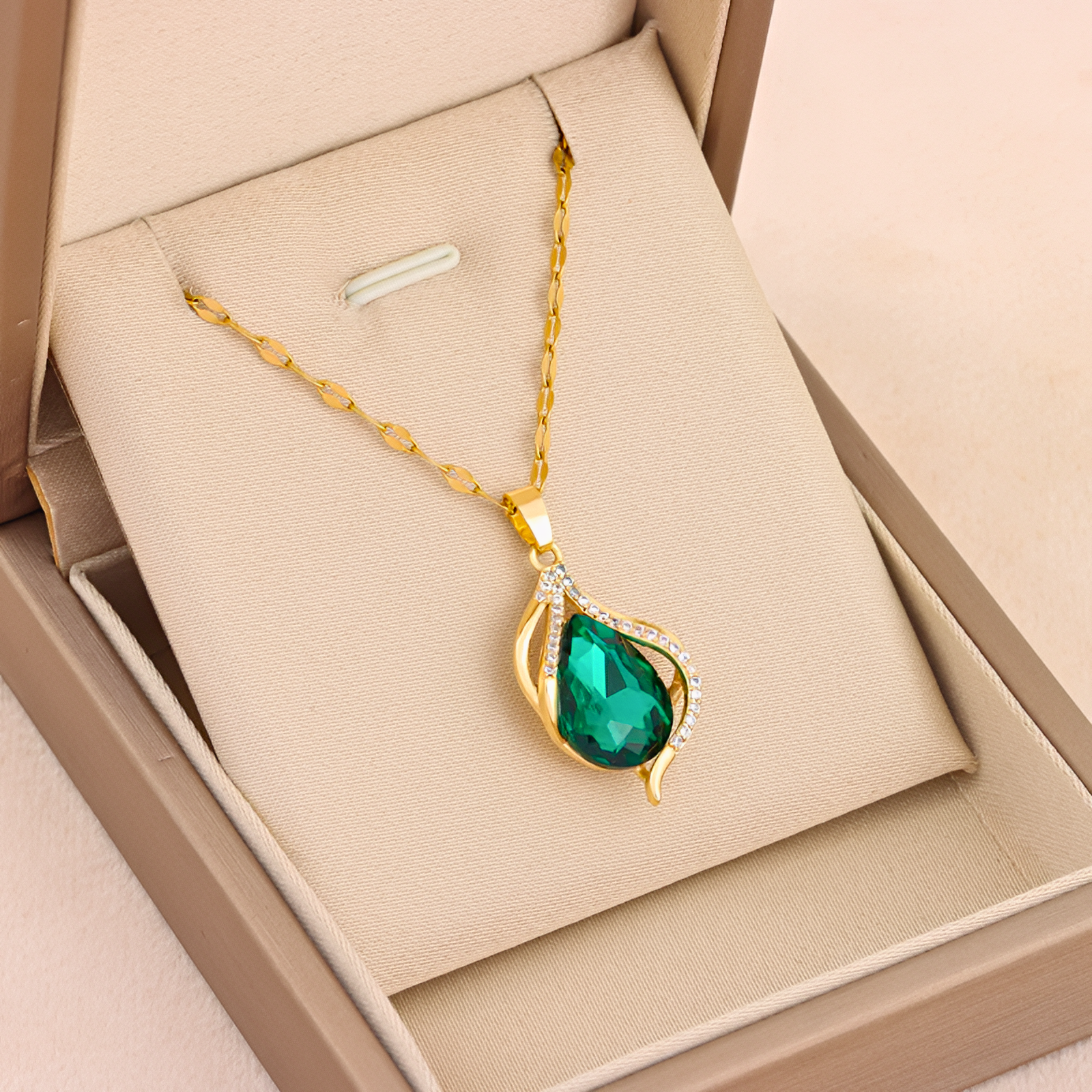 Emerald Teardrop Pendant Necklace