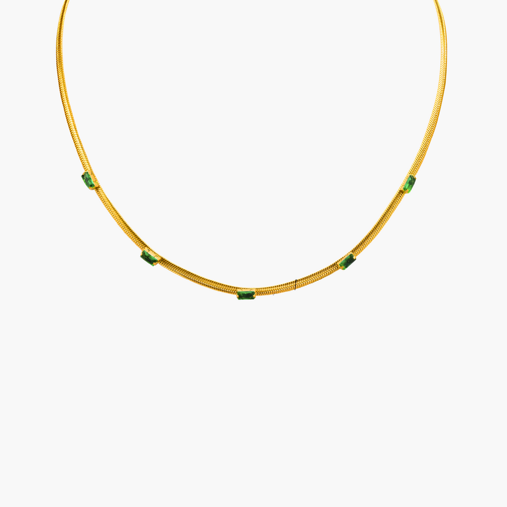 Emerald Baguette Station Necklace (Gold)
