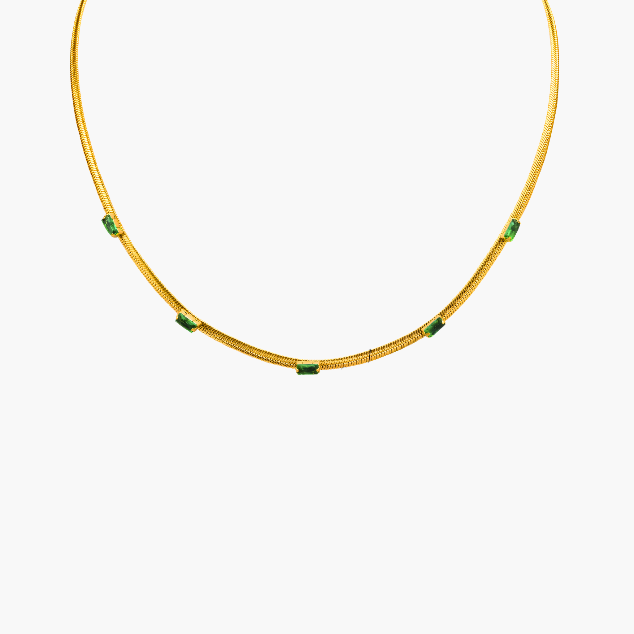 Emerald Baguette Station Necklace (Gold)