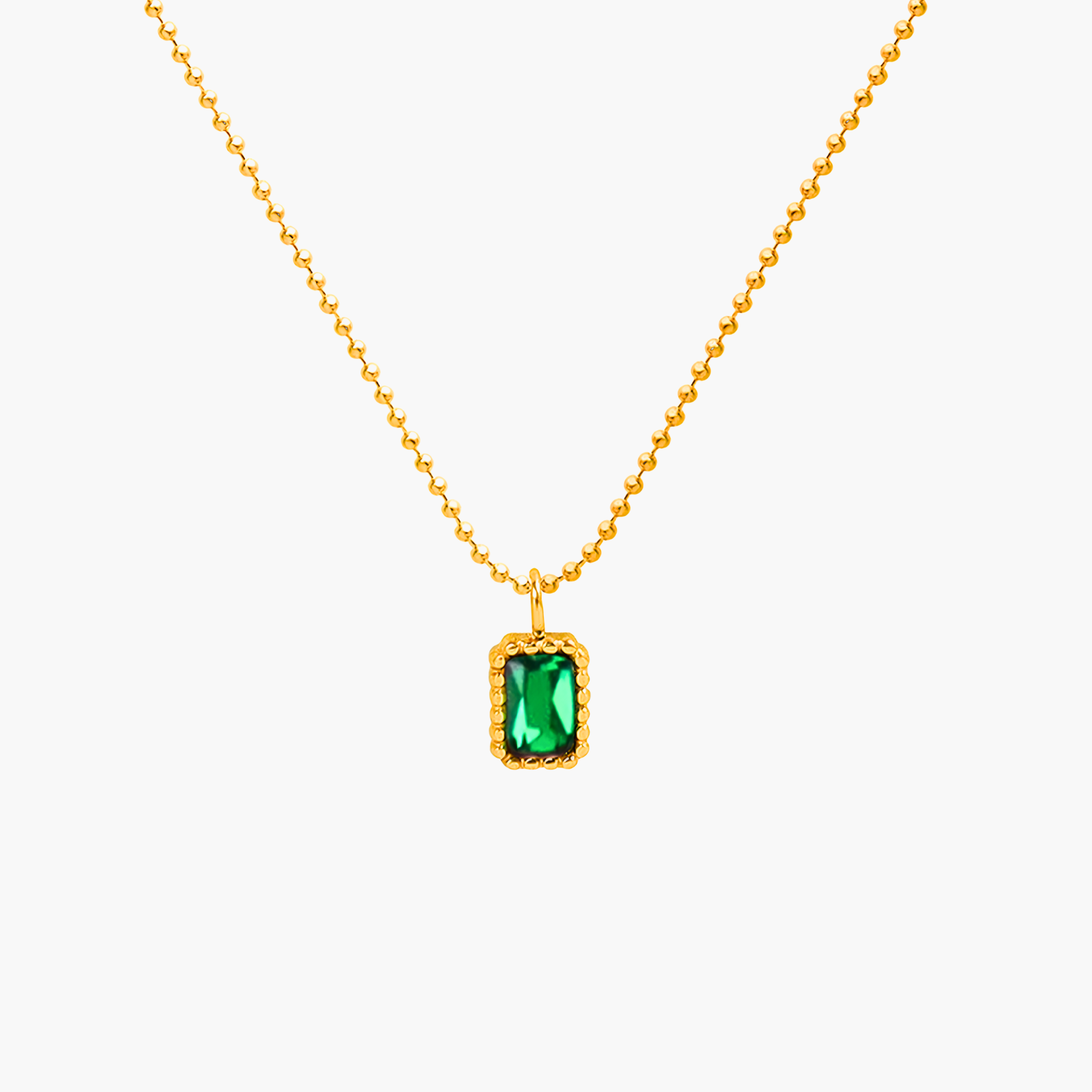 Beaded-Frame Emerald Pendant (Gold)