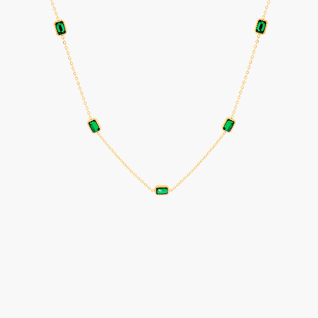 Petite Emerald Baguette Station Necklace (Gold)