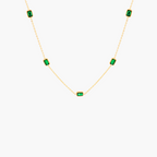 Petite Emerald Baguette Station Necklace (Gold)