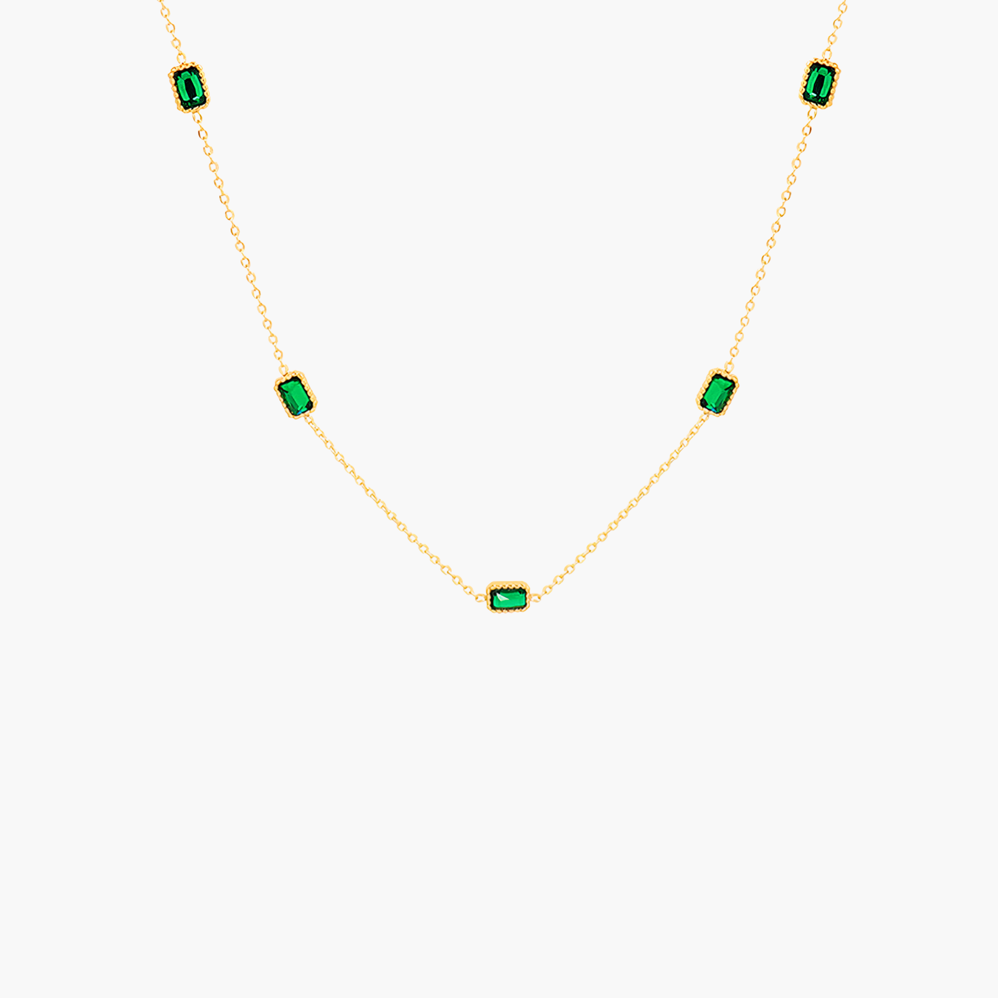 Petite Emerald Baguette Station Necklace (Gold)