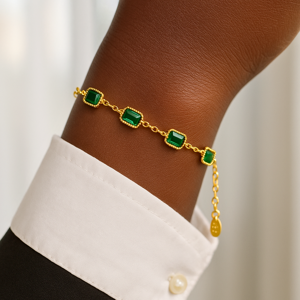 Petite Emerald Baguette Station Bracelet (Gold)