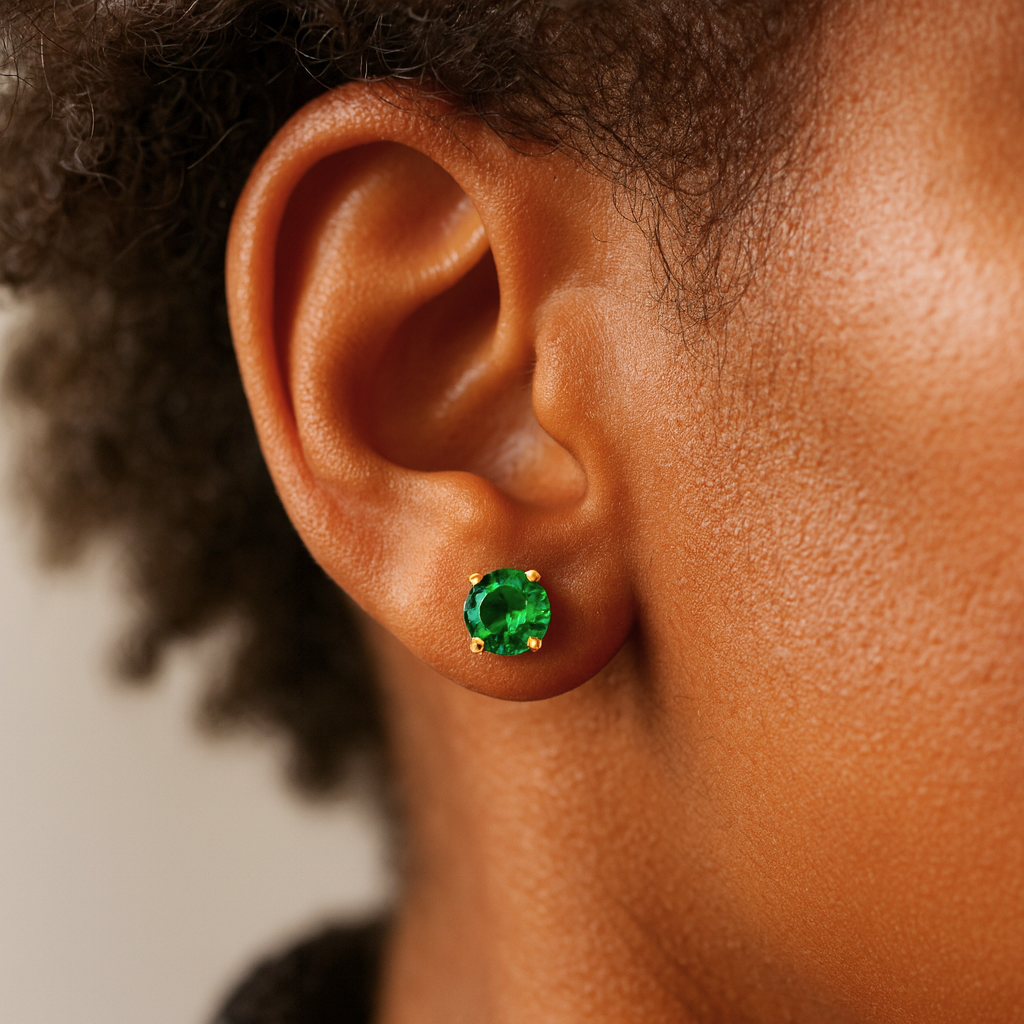 Solitaire Emerald Studs (Gold)