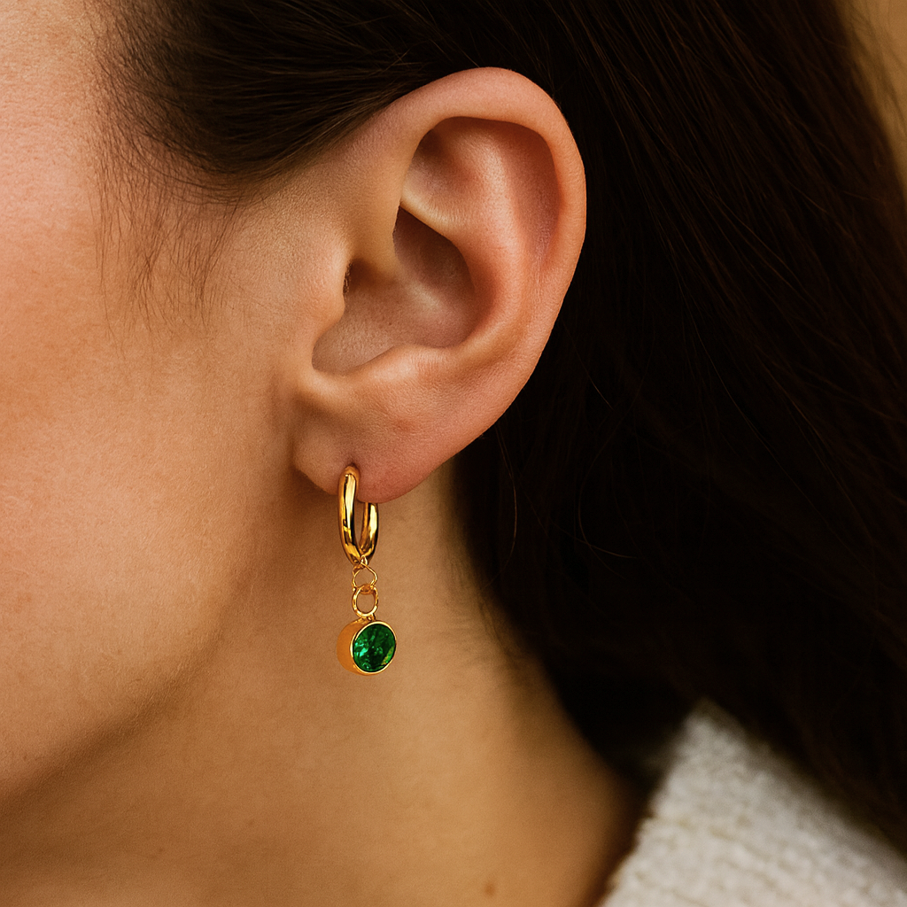 Solitaire Emerald Huggies (Gold)