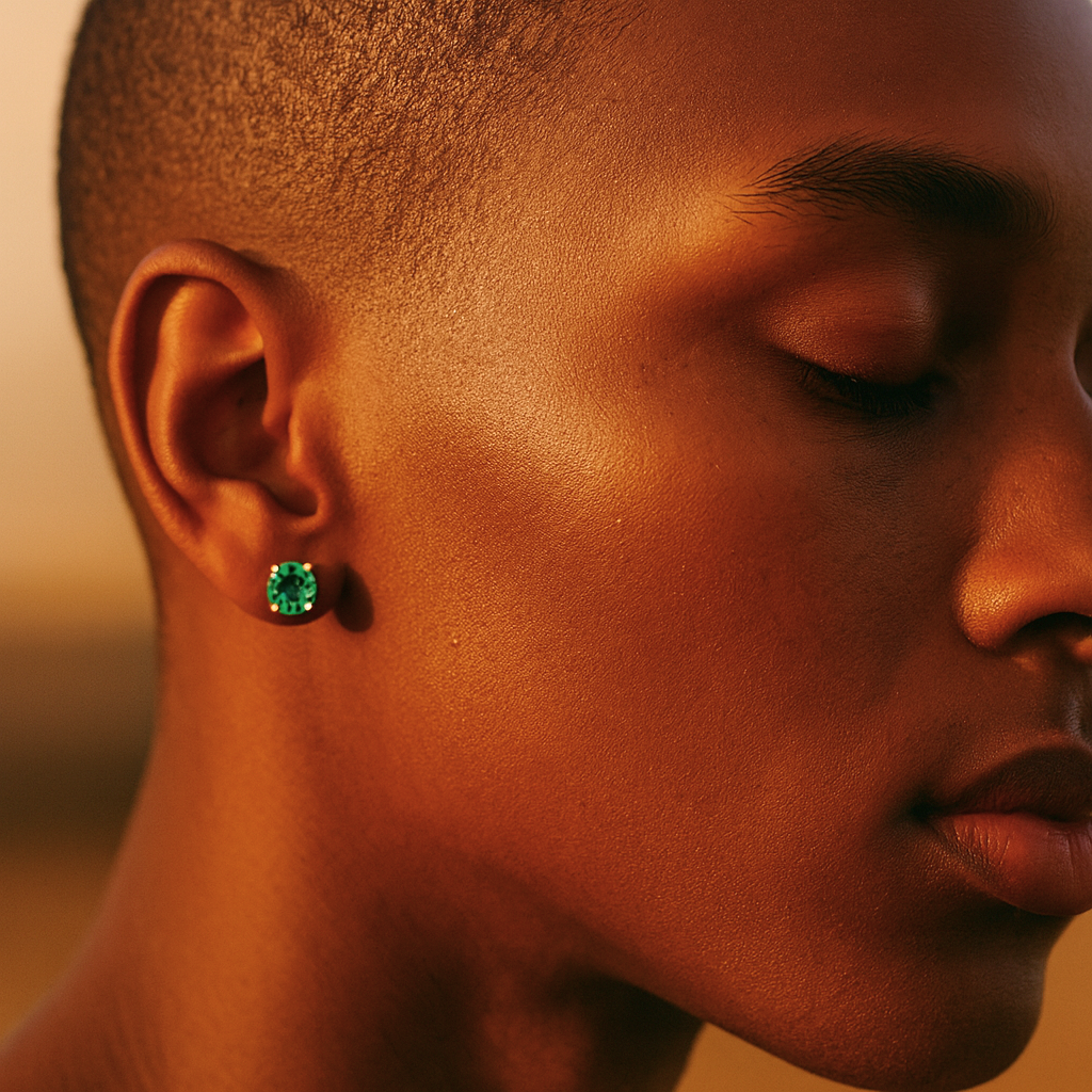 Solitaire Emerald Studs (Gold)